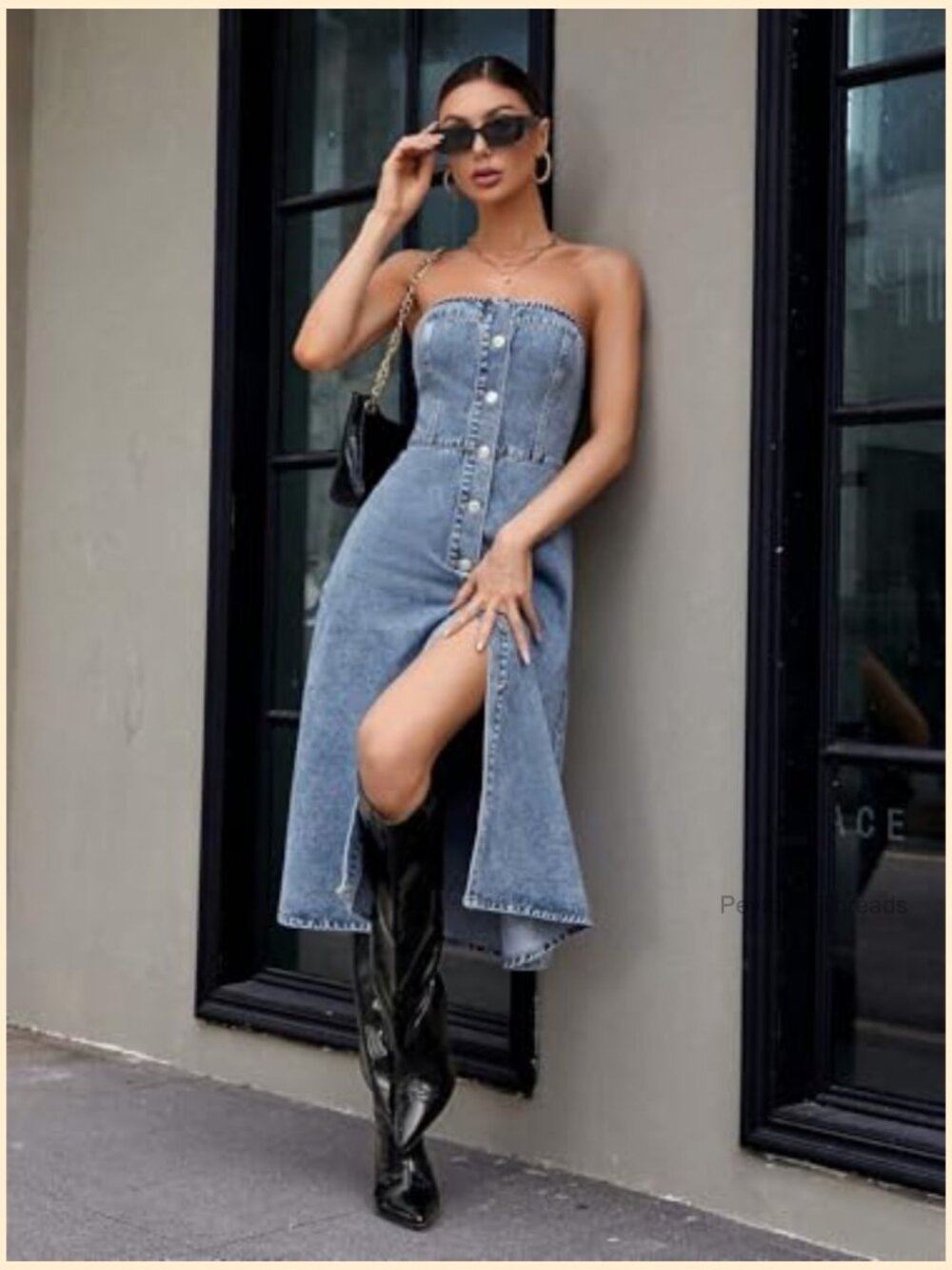 Sleeveless Strapless Denim Tube Dress Button Down A-Line Swing Midi Dress - Picture 2 of 6